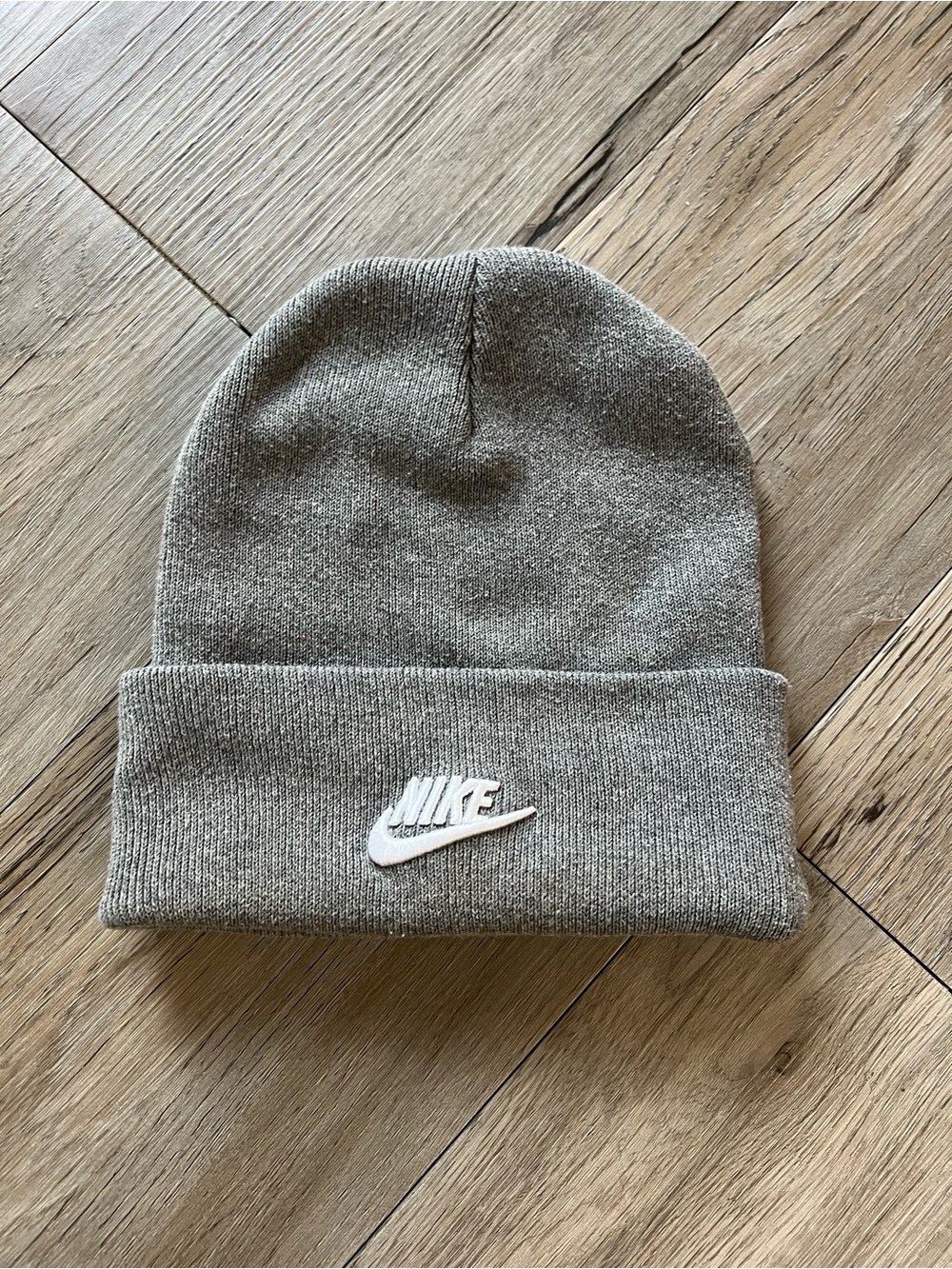 Nike Gray Beanie with White Swoosh